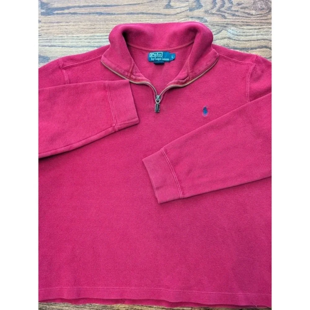 Polo Ralph Lauren French Ribbed 1/4‎ Zip Pullover Red Sweater Sz L Preppy Money